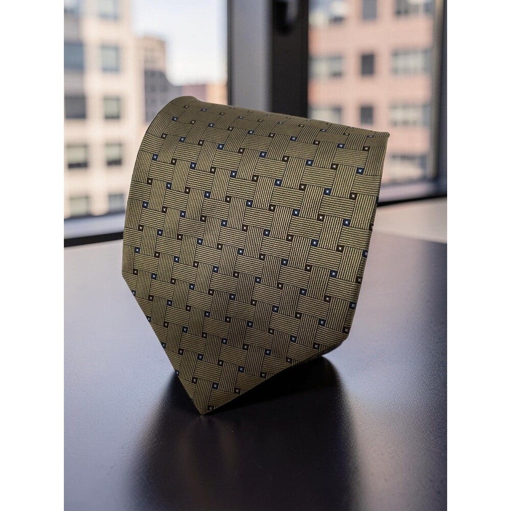 346 Brooks Brothers Stain Resistant Silk Tie Bronze Blue Basketweave 58" x 3.75"